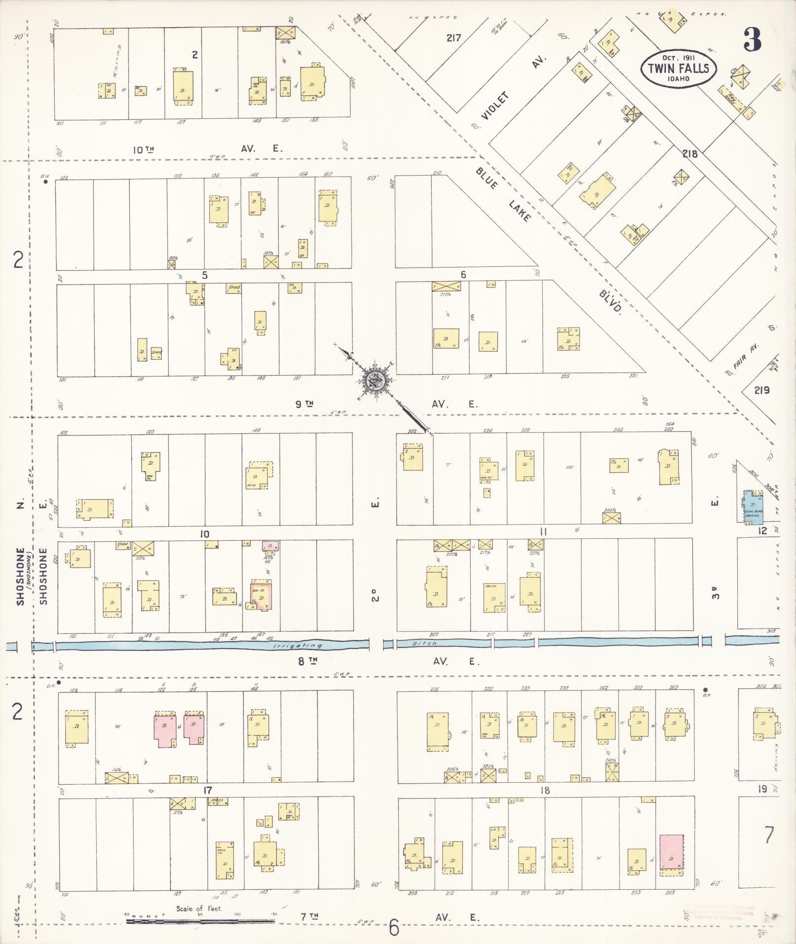 Sanborn Fire Insurance Map from Twin Falls, Twin Falls County, Idaho (1911), Sheet #0003 - Complete Map Set gallery image, historic Sanborn map, vintage wall art, Falls Idaho