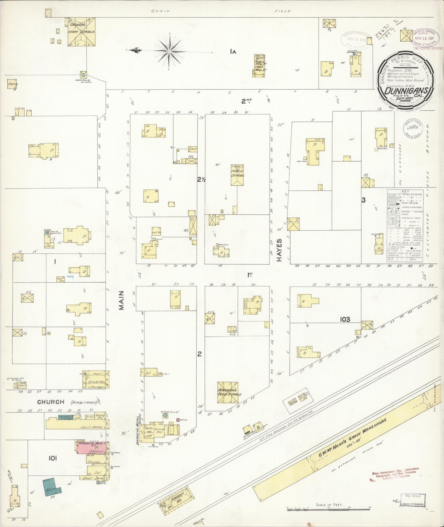 Sanborn Fire Insurance Map from Dunnigan, Yolo County, California (1897), Sheet #0001 - Historic Sanborn Fire Insurance Map Print, vintage old map wall art, antique decor, genealogy gift, California California map