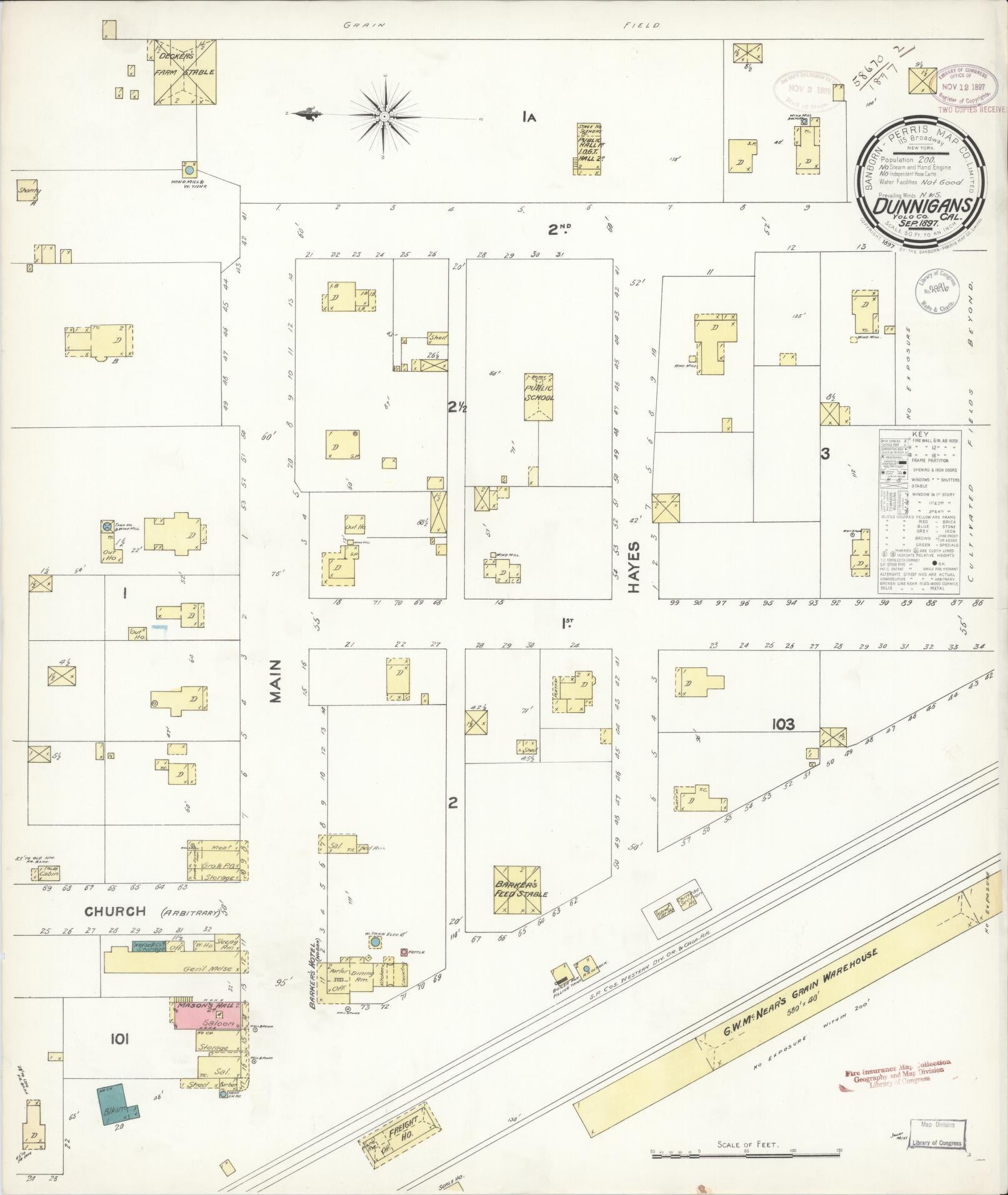Sanborn Fire Insurance Map from Dunnigan, Yolo County, California (1897), Sheet #0001 - Historic Sanborn Fire Insurance Map Print, vintage old map wall art, antique decor, genealogy gift, California California map
