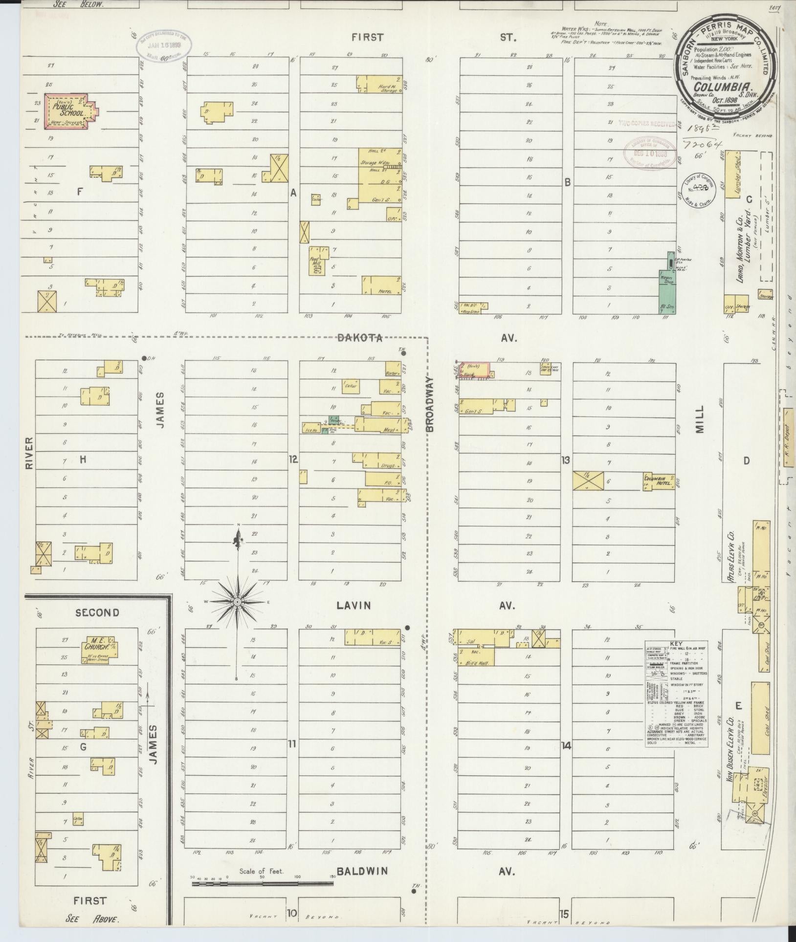 Sanborn Fire Insurance Map from Columbia, Brown County, South Dakota (1898), Sheet #0001 - Historic Sanborn Fire Insurance Map Print, vintage old map wall art, antique decor, genealogy gift, South Dakota South Dakota map
