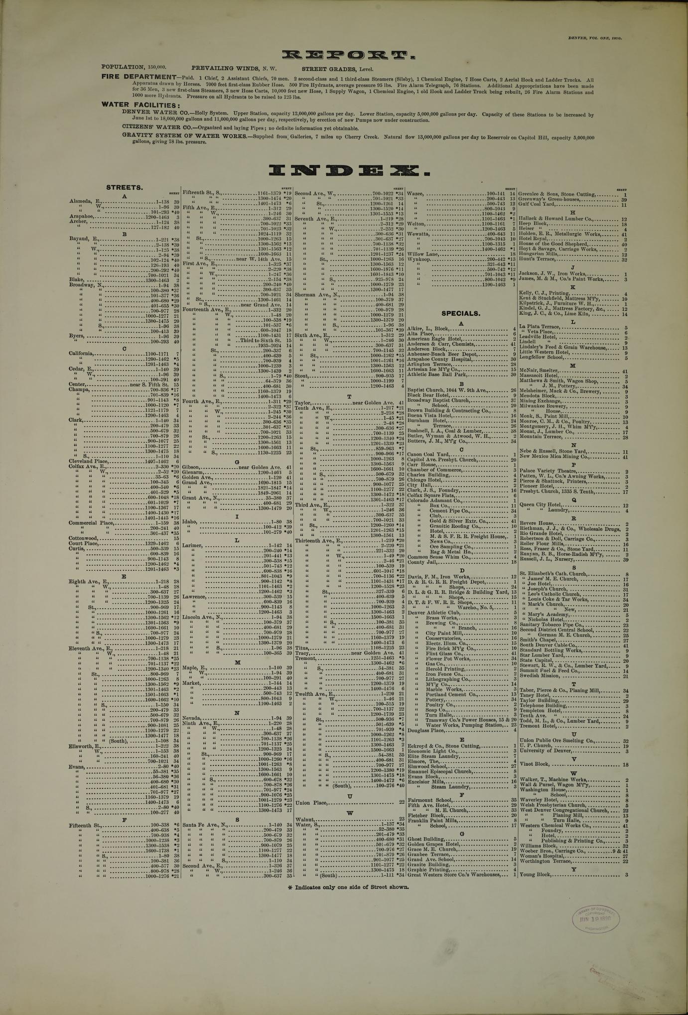 Sanborn Fire Insurance Map from Denver, Denver County, Colorado (1890), Sheet #0001 - Complete Map Set gallery image, historic Sanborn map, vintage wall art, Colorado Colorado