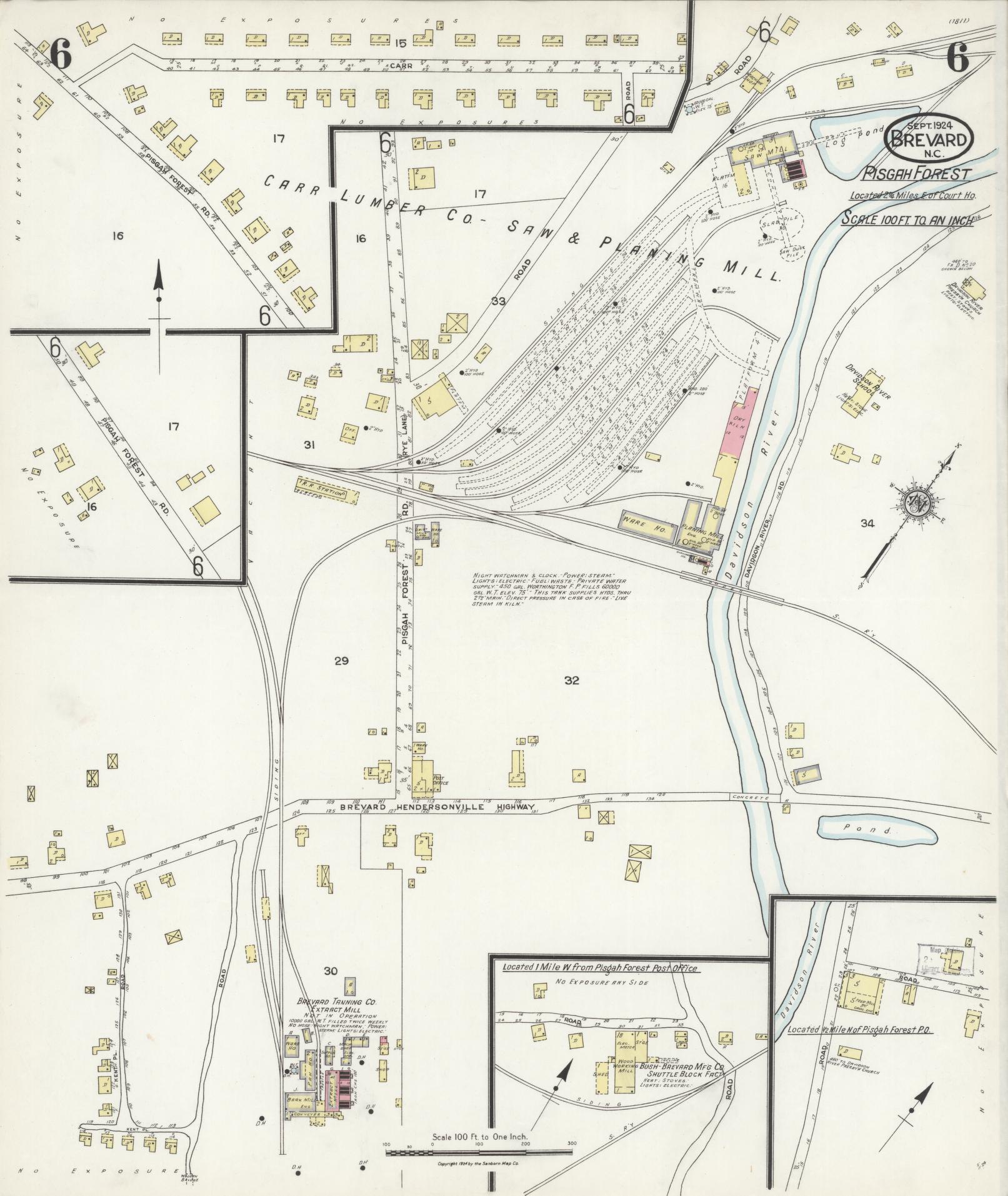 Sanborn Fire Insurance Map from Brevard, Transylvania County, North Carolina (1924), Sheet #0006 - Complete Map Set gallery image, historic Sanborn map, vintage wall art, North Carolina North Carolina