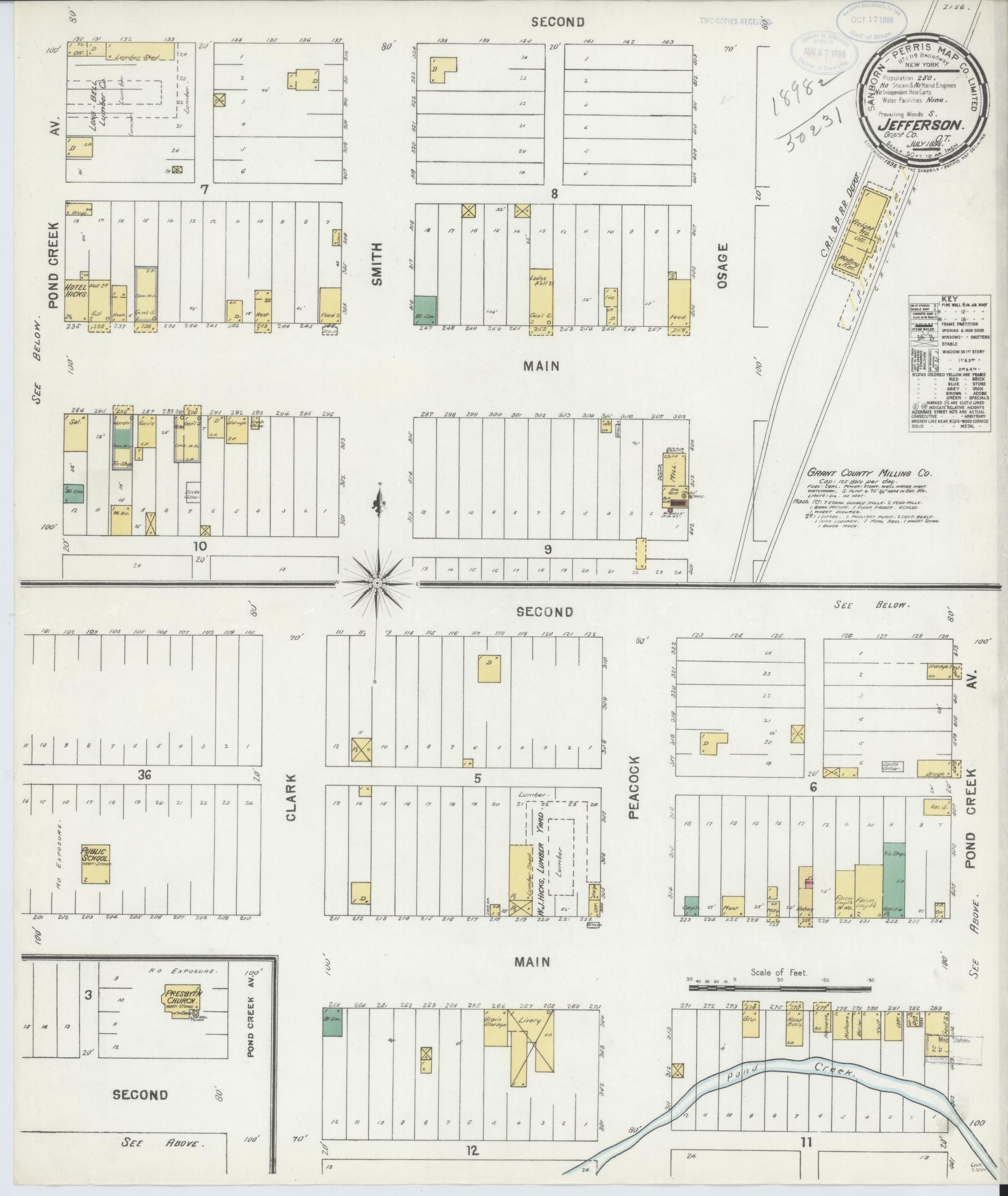 Sanborn Fire Insurance Map from Jefferson, Grant County, Oklahoma (1898), Sheet #0001 - Historic Sanborn Fire Insurance Map Print, vintage old map wall art, antique decor, genealogy gift, Oklahoma Oklahoma map
