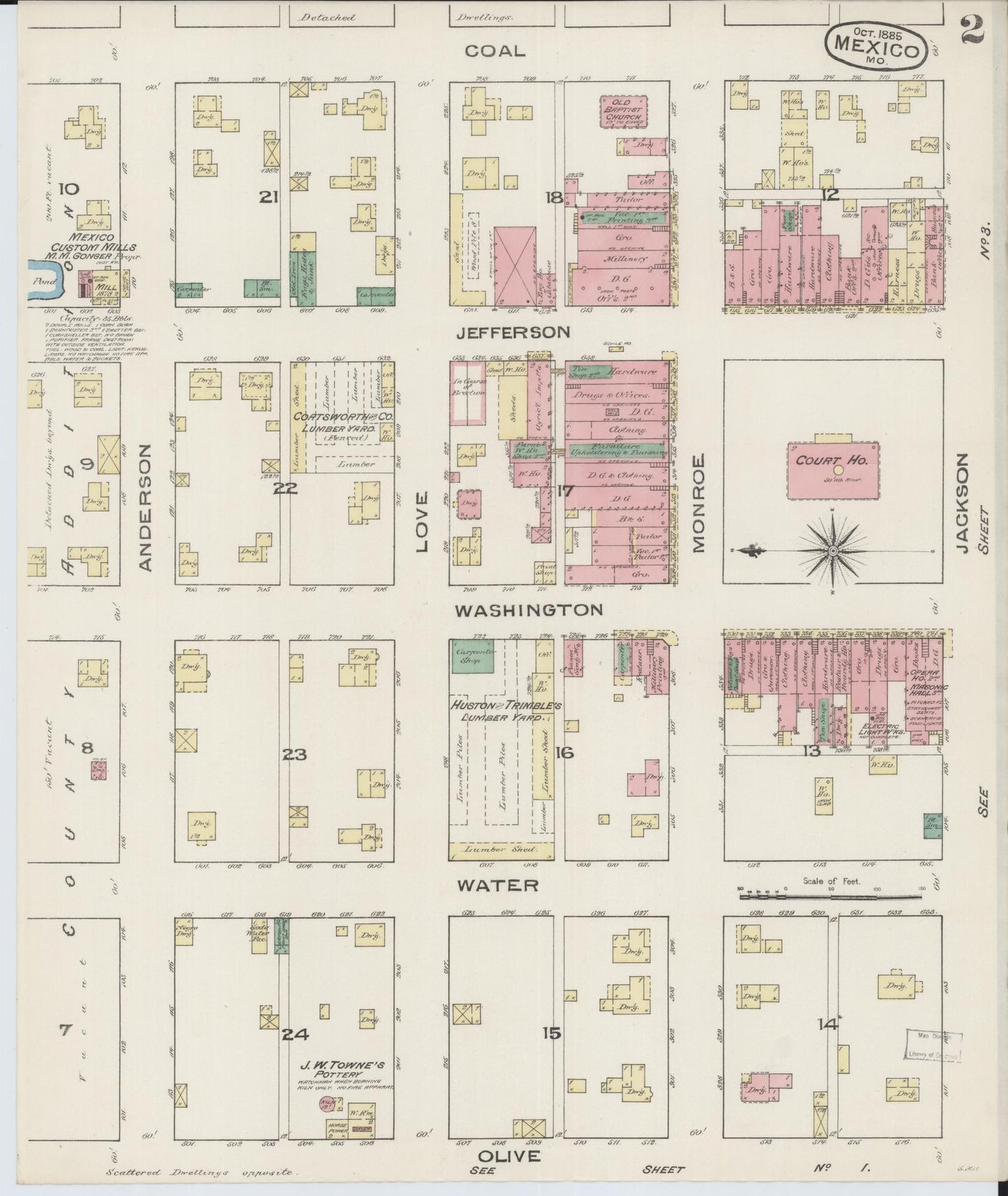 Sanborn Fire Insurance Map from Mexico, Audrain County, Missouri (1885), Sheet #0002 - Historic Sanborn Fire Insurance Map Print, vintage old map wall art, antique decor, genealogy gift, Missouri Missouri map