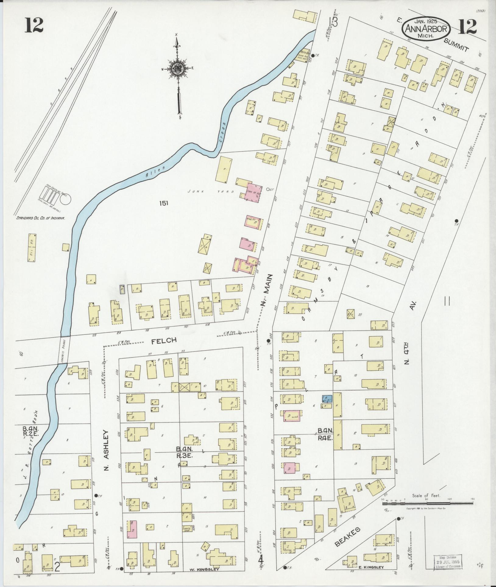Sanborn Fire Insurance Map from Ann Arbor, Washtenaw County, Michigan (1925), Sheet #0012 - Historic Sanborn Fire Insurance Map Print, vintage old map wall art, antique decor, genealogy gift, Michigan Michigan map