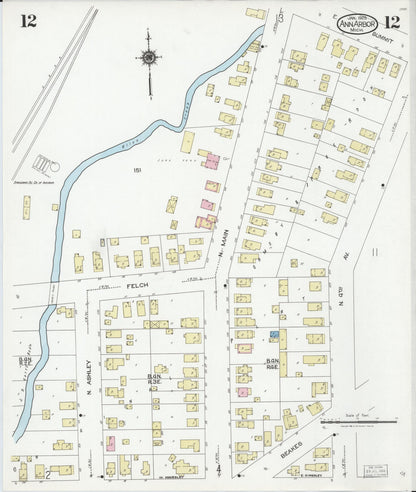 Sanborn Fire Insurance Map from Ann Arbor, Washtenaw County, Michigan (1925), Sheet #0012 - Historic Sanborn Fire Insurance Map Print, vintage old map wall art, antique decor, genealogy gift, Michigan Michigan map