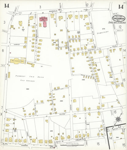 Sanborn Fire Insurance Map from Greenwood, Greenwood County, South Carolina (1923), Sheet #0014 - Complete Map Set gallery image, historic Sanborn map, vintage wall art, South Carolina South Carolina