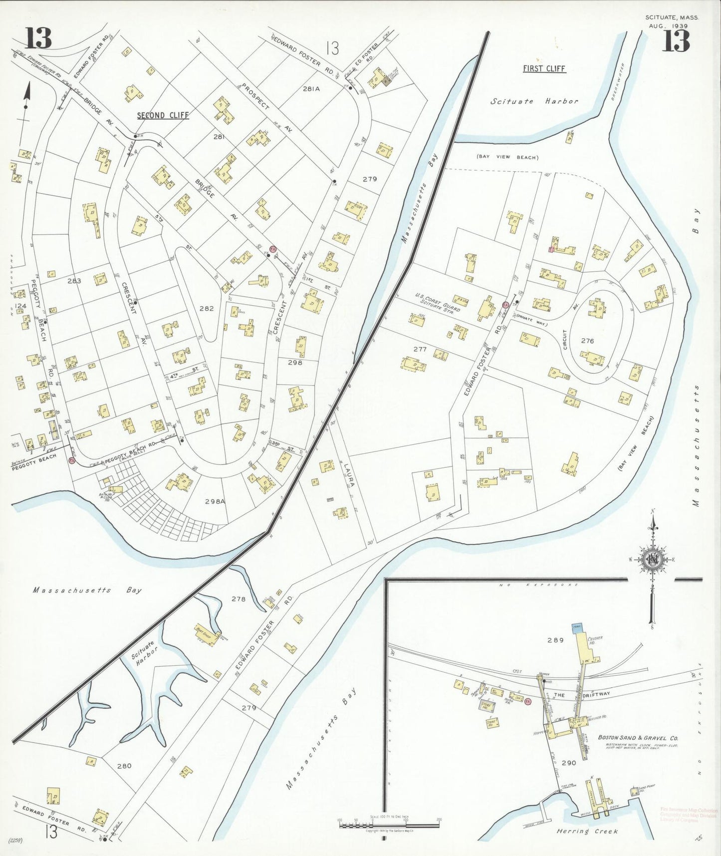 Sanborn Fire Insurance Map from Scituate, Plymouth County, Massachusetts (1939), Sheet #0013 - Complete Map Set gallery image, historic Sanborn map, vintage wall art, Massachusetts Massachusetts