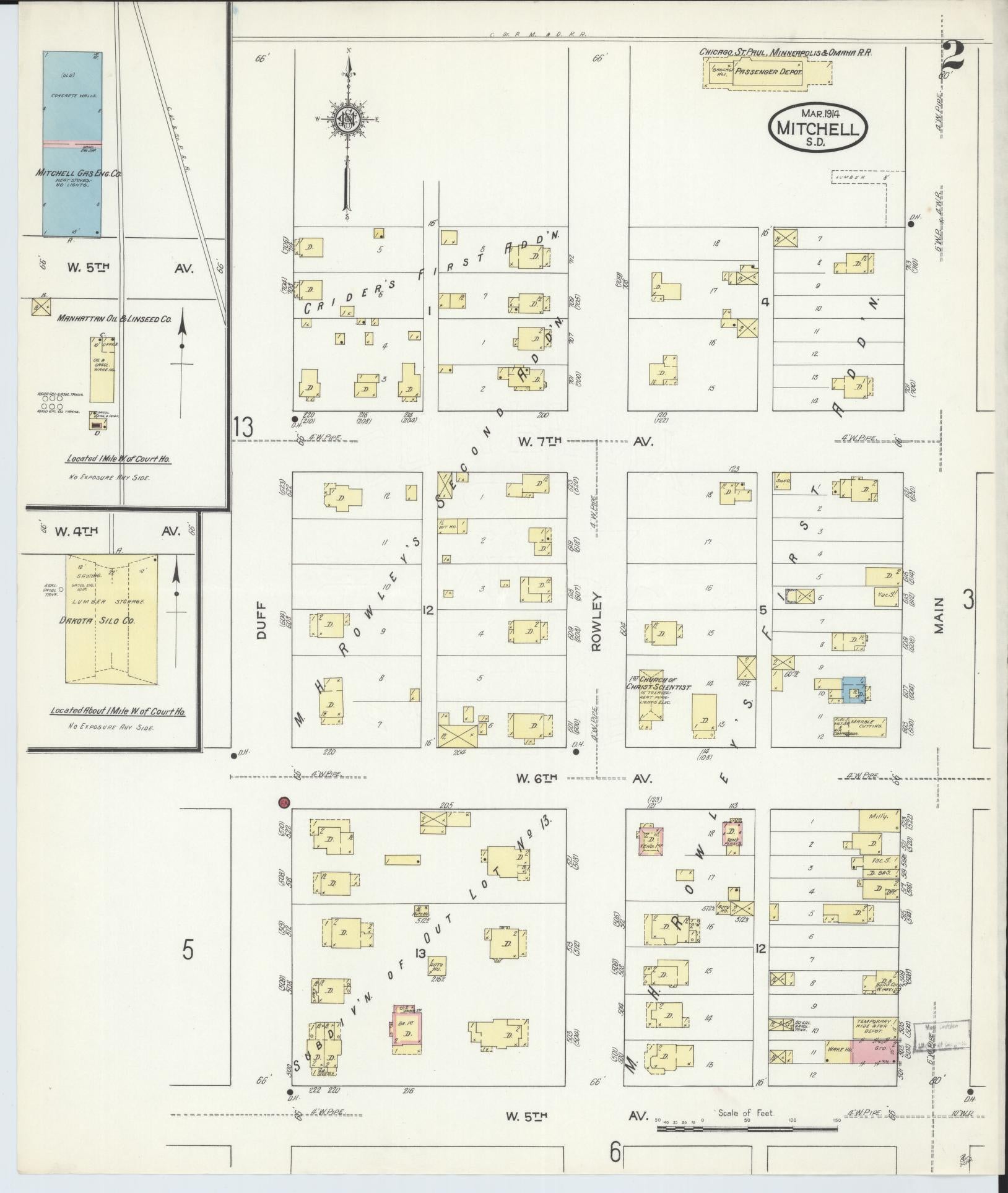 Sanborn Fire Insurance Map from Mitchell, Davison County, South Dakota (1914), Sheet #0002 - Complete Map Set gallery image, historic Sanborn map, vintage wall art, South Dakota South Dakota