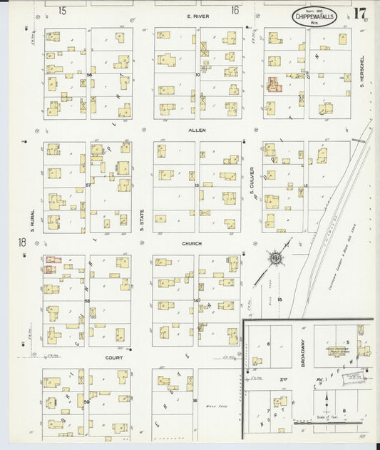 Sanborn Fire Insurance Map from Chippewa Falls, Chippewa County, Wisconsin (1910), Sheet #0017 - Historic Sanborn Fire Insurance Map Print, vintage old map wall art, antique decor, genealogy gift, Wisconsin Wisconsin map