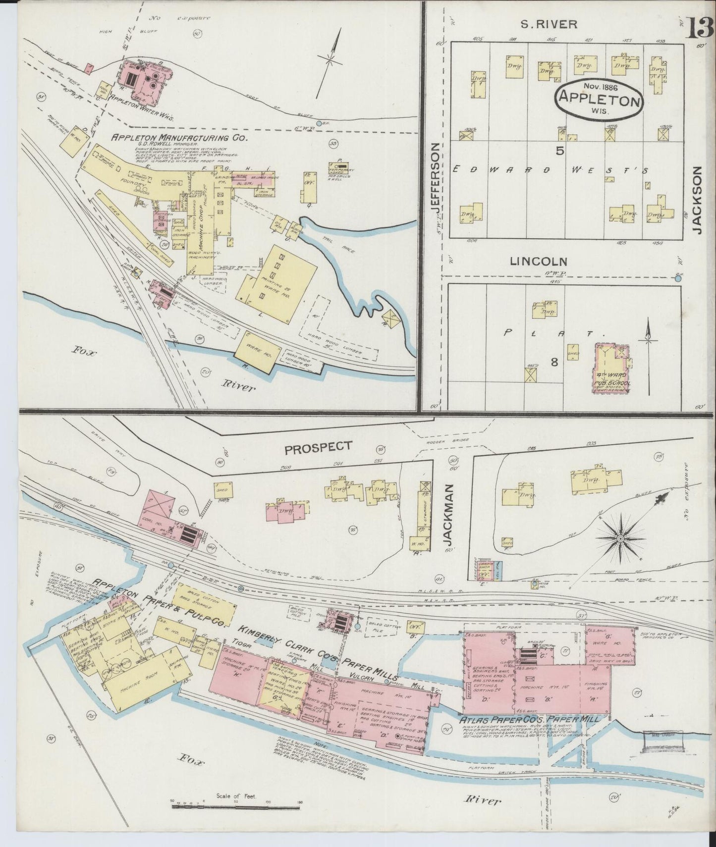 Sanborn Fire Insurance Map from Appleton, Outagamie County, Wisconsin (1886), Sheet #0013 - Complete Map Set gallery image, historic Sanborn map, vintage wall art, Wisconsin Wisconsin