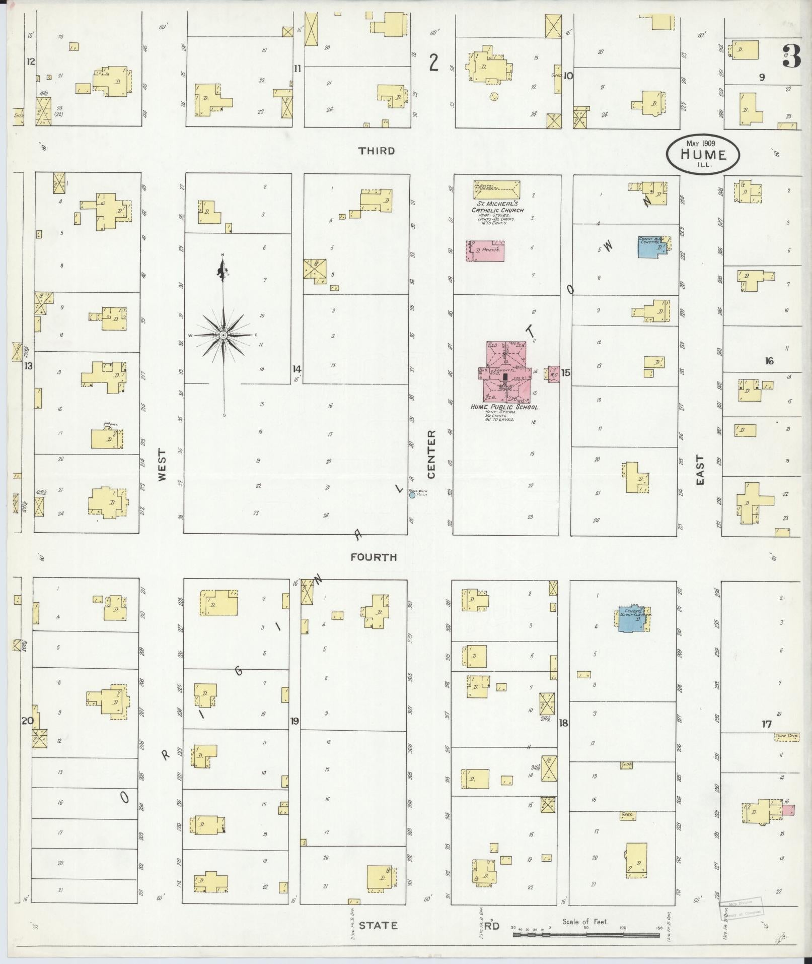 Sanborn Fire Insurance Map from Hume, Edgar County, Illinois (1909), Sheet #0003 - Historic Sanborn Fire Insurance Map Print, vintage old map wall art, antique decor, genealogy gift, Illinois Illinois map