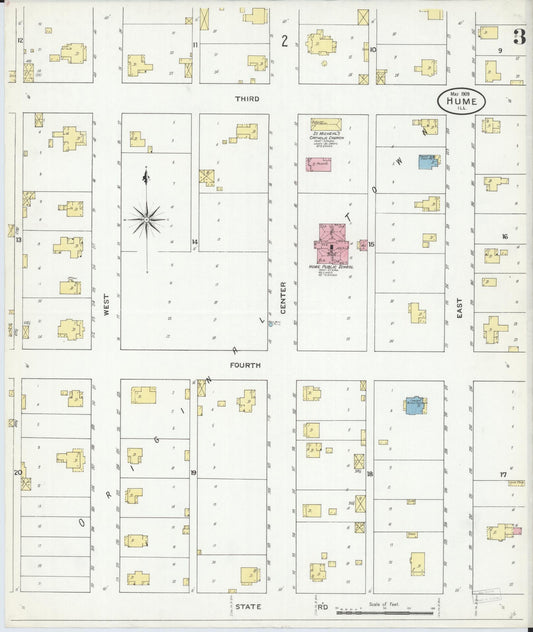 Sanborn Fire Insurance Map from Hume, Edgar County, Illinois (1909), Sheet #0003 - Historic Sanborn Fire Insurance Map Print, vintage old map wall art, antique decor, genealogy gift, Illinois Illinois map
