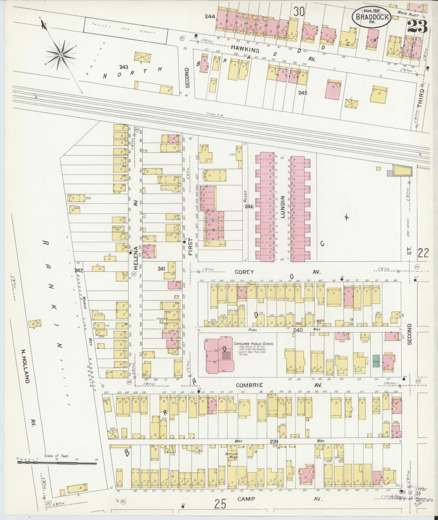 Sanborn Fire Insurance Map from Braddock, Allegheny County, Pennsylvania (1908), Sheet #0023 - Historic Sanborn Fire Insurance Map Print, vintage old map wall art, antique decor, genealogy gift, Pennsylvania Pennsylvania map
