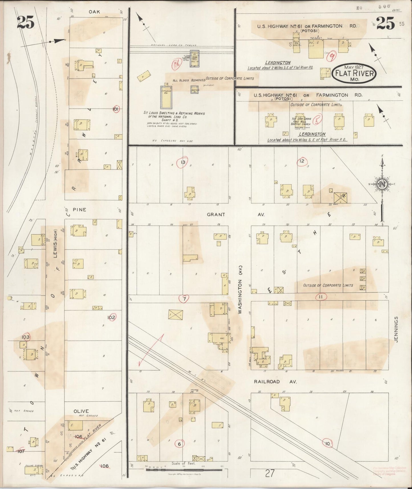 Sanborn Fire Insurance Map from Flat River, Saint Francois County, Missouri (1938), Sheet #0025 - Historic Sanborn Fire Insurance Map Print, vintage old map wall art, antique decor, genealogy gift, Missouri Missouri map