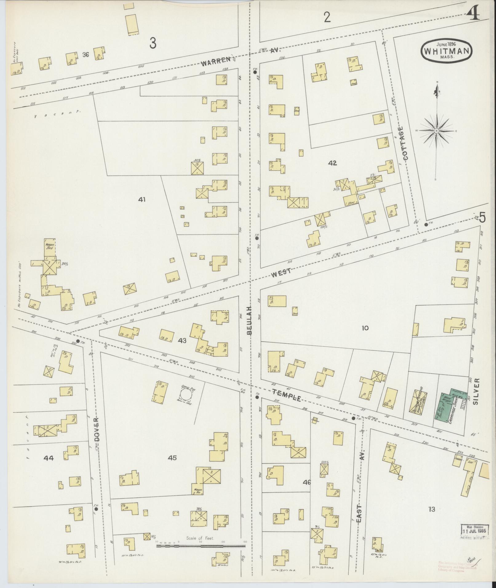Sanborn Fire Insurance Map from Whitman, Plymouth County, Massachusetts (1896), Sheet #0004 - Complete Map Set gallery image, historic Sanborn map, vintage wall art, Massachusetts Massachusetts