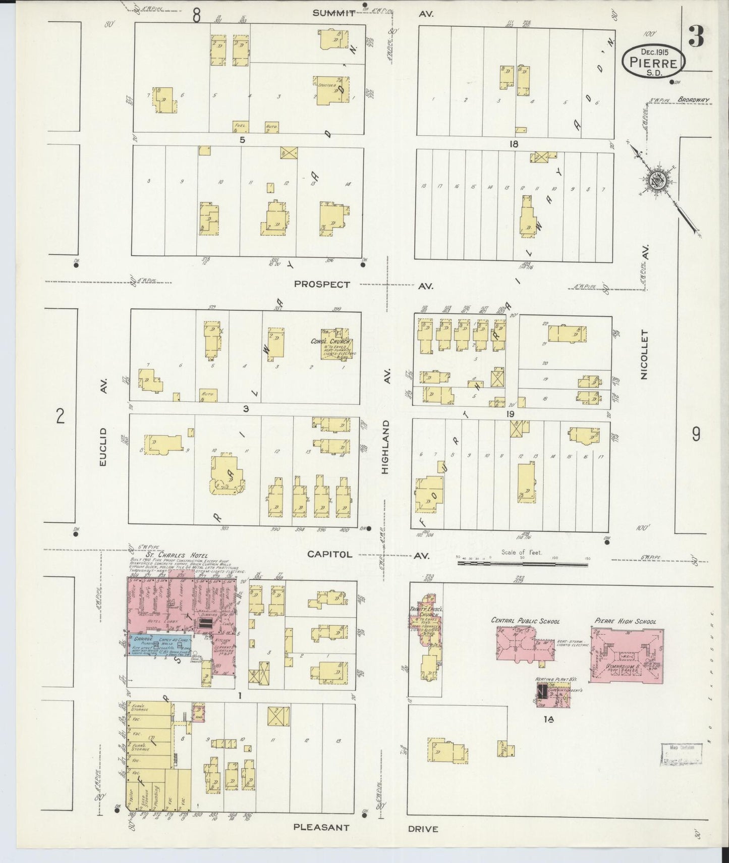 Sanborn Fire Insurance Map from Pierre, Hughes County, South Dakota (1915), Sheet #0003 - Complete Map Set gallery image, historic Sanborn map, vintage wall art, South Dakota South Dakota