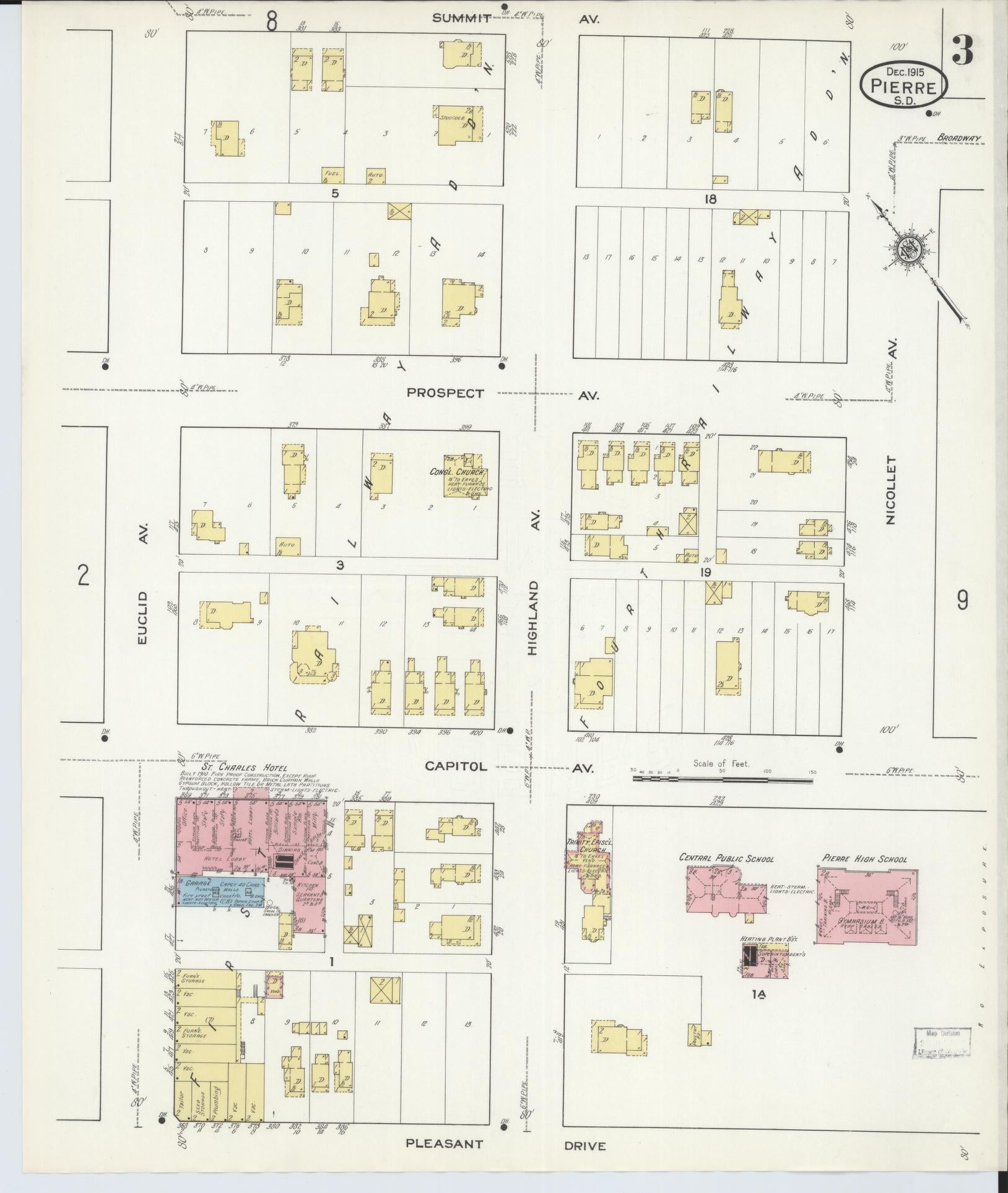 Sanborn Fire Insurance Map from Pierre, Hughes County, South Dakota (1915), Sheet #0003 - Complete Map Set gallery image, historic Sanborn map, vintage wall art, South Dakota South Dakota