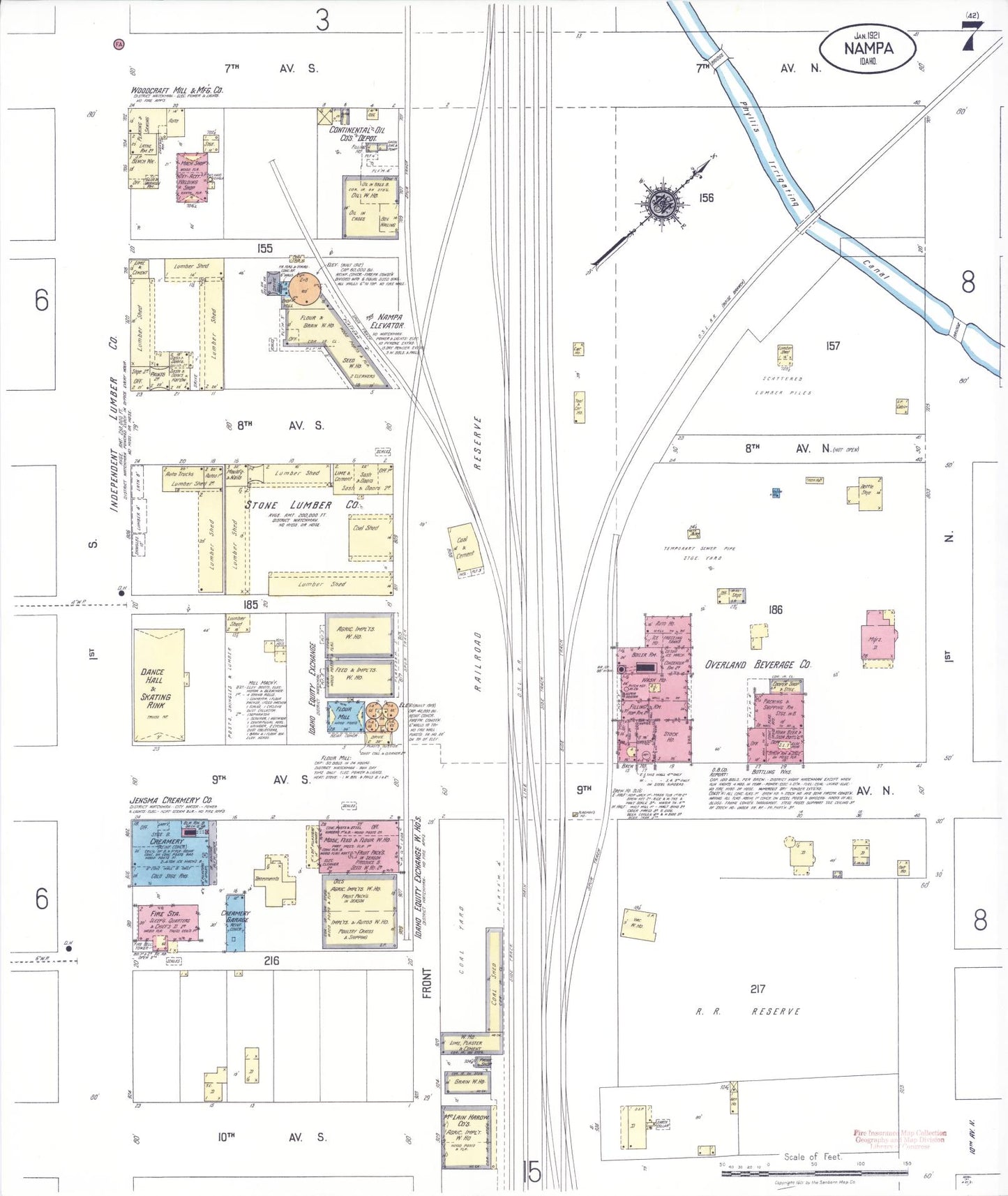 Sanborn Fire Insurance Map from Nampa, Canyon County, Idaho (1921), Sheet #0007 - Complete Map Set gallery image, historic Sanborn map, vintage wall art, Idaho Idaho