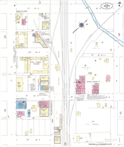 Sanborn Fire Insurance Map from Nampa, Canyon County, Idaho (1921), Sheet #0007 - Complete Map Set gallery image, historic Sanborn map, vintage wall art, Idaho Idaho