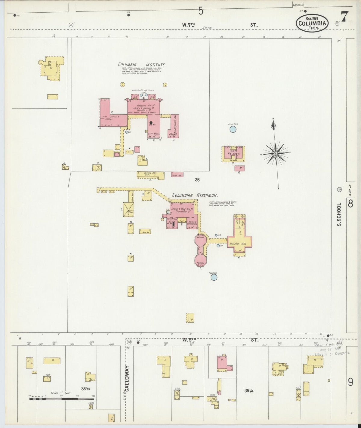 Sanborn Fire Insurance Map from Columbia, Maury County, Tennessee (1899), Sheet #0007 - Complete Map Set gallery image, historic Sanborn map, vintage wall art, Tennessee Tennessee