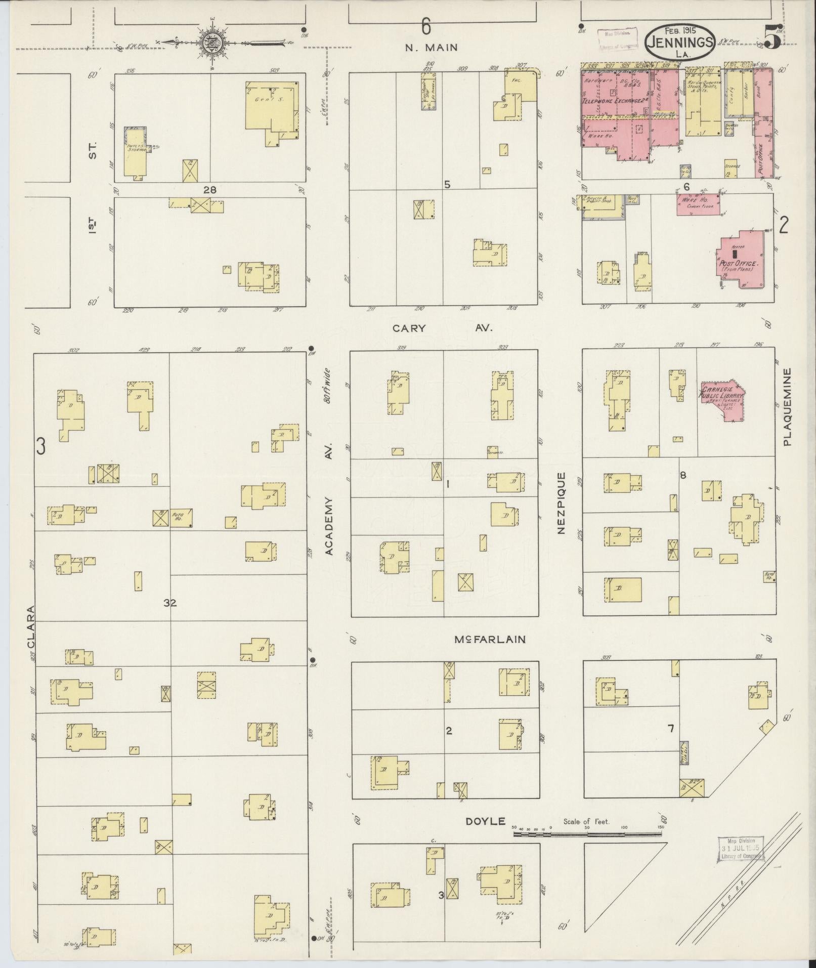 Sanborn Fire Insurance Map from Jennings, Jefferson Davis Parish, Louisiana (1915), Sheet #0005 - Complete Map Set gallery image, historic Sanborn map, vintage wall art, Louisiana Louisiana