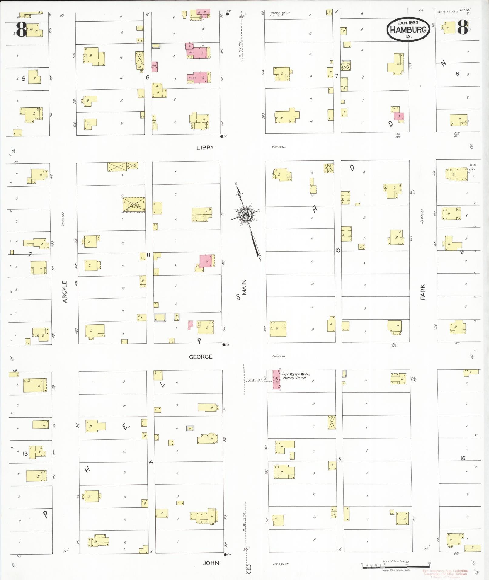 Sanborn Fire Insurance Map from Hamburg, Fremont County, Iowa (1930), Sheet #0008 - Historic Sanborn Fire Insurance Map Print