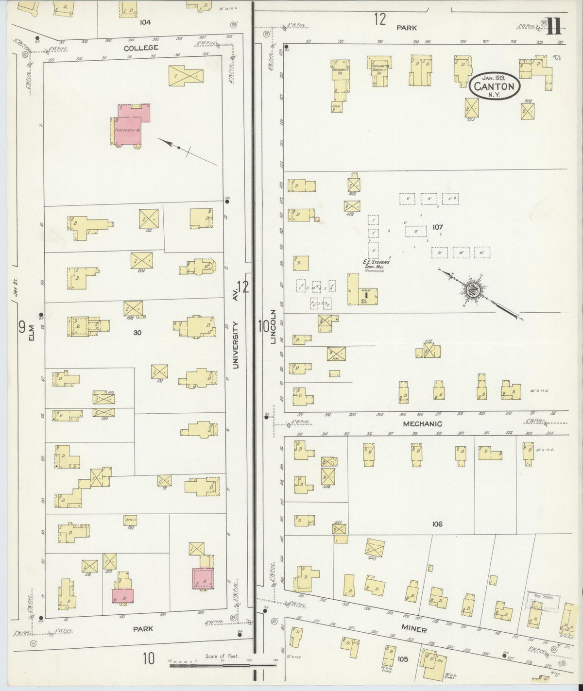 Sanborn Fire Insurance Map from Canton, St. Lawrence County, New York (1913), Sheet #0011 - Complete Map Set gallery image, historic Sanborn map, vintage wall art, New York New York