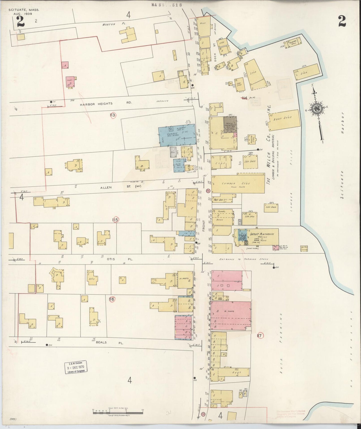 Sanborn Fire Insurance Map from Scituate, Plymouth County, Massachusetts (1944), Sheet #0002 - Historic Sanborn Fire Insurance Map Print, vintage old map wall art, antique decor, genealogy gift, Massachusetts Massachusetts map
