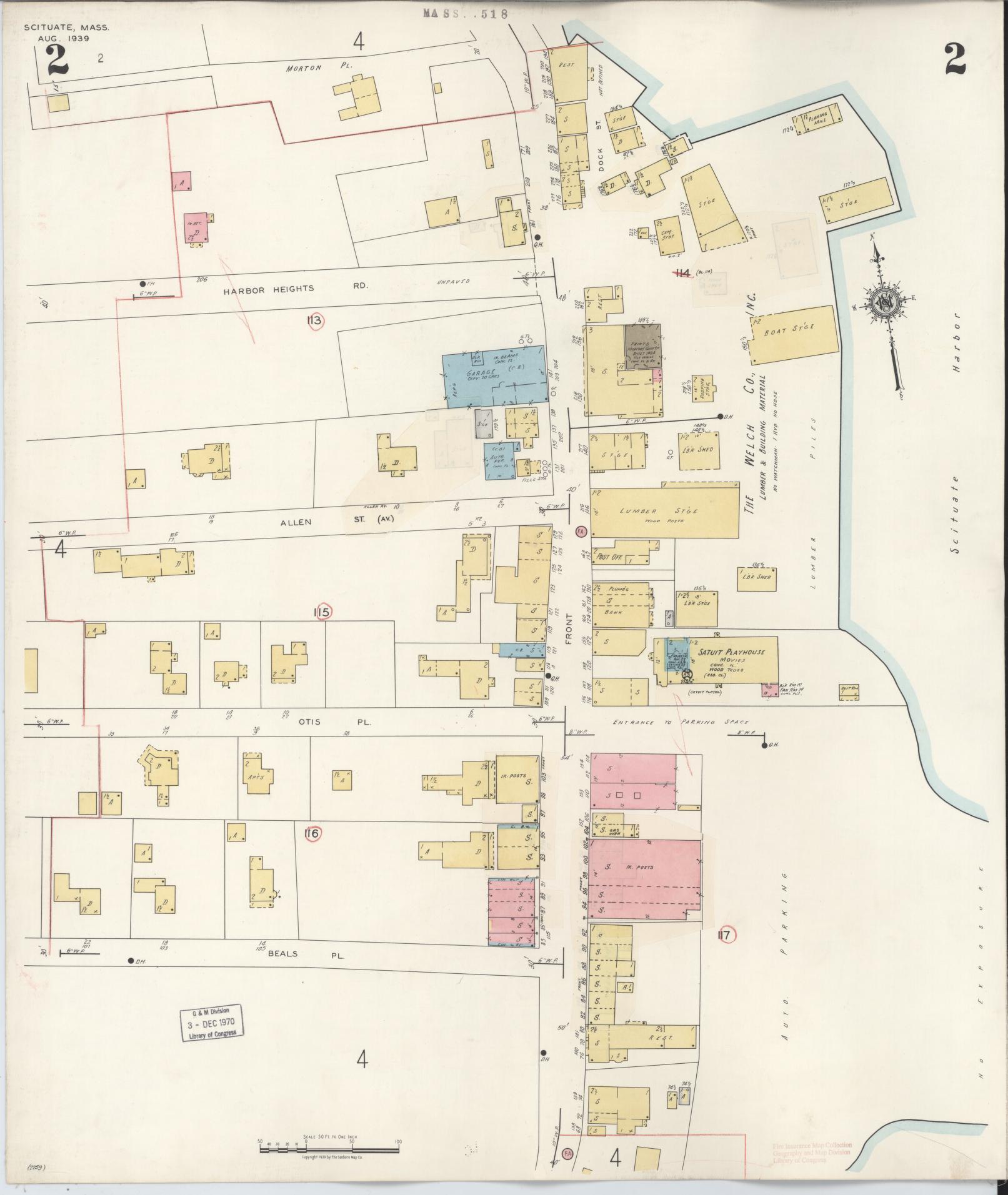 Sanborn Fire Insurance Map from Scituate, Plymouth County, Massachusetts (1944), Sheet #0002 - Historic Sanborn Fire Insurance Map Print, vintage old map wall art, antique decor, genealogy gift, Massachusetts Massachusetts map