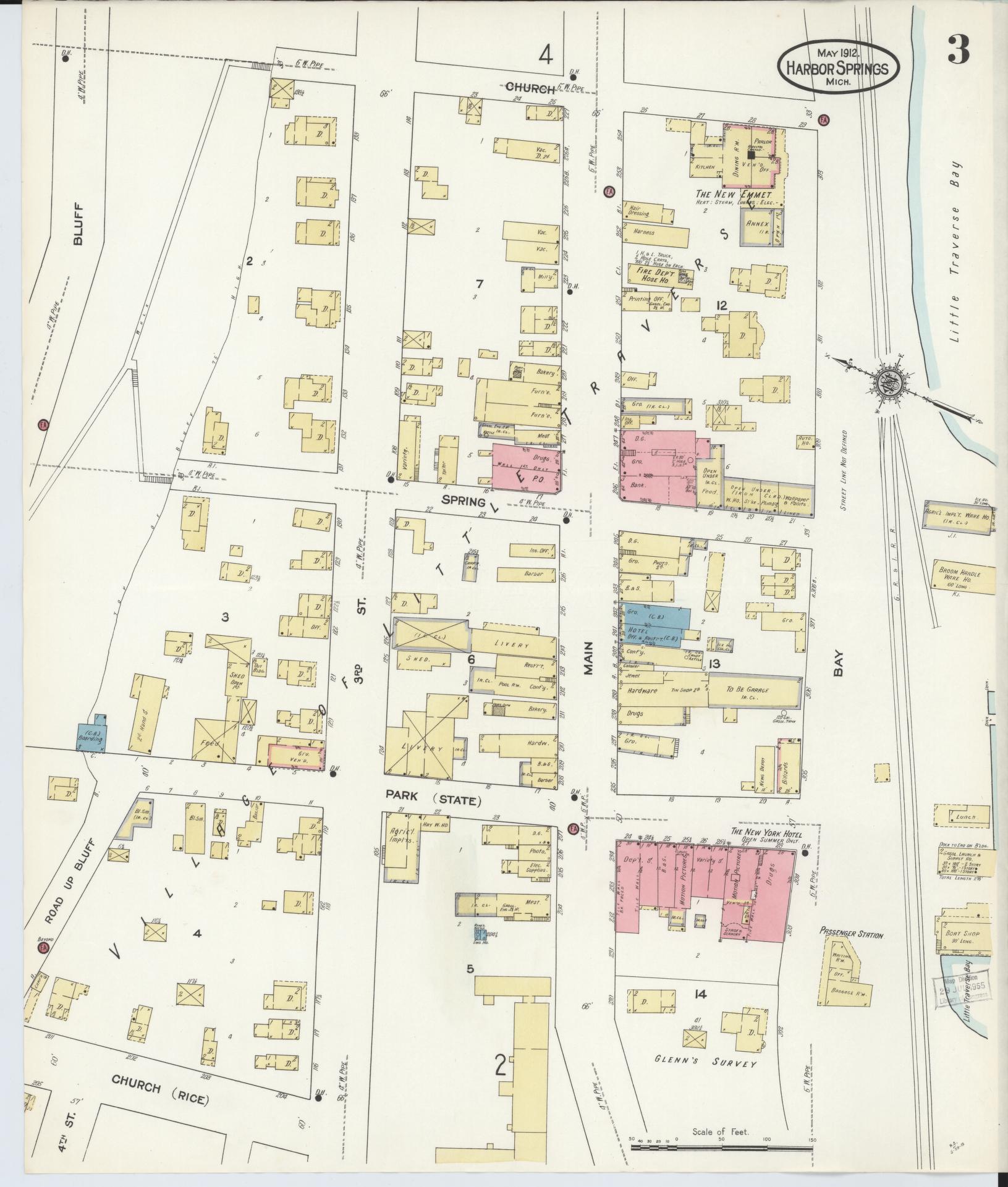 Sanborn Fire Insurance Map from Harbor Springs, Emmet County, Michigan (1912), Sheet #0003 - Complete Map Set gallery image, historic Sanborn map, vintage wall art, Michigan Michigan