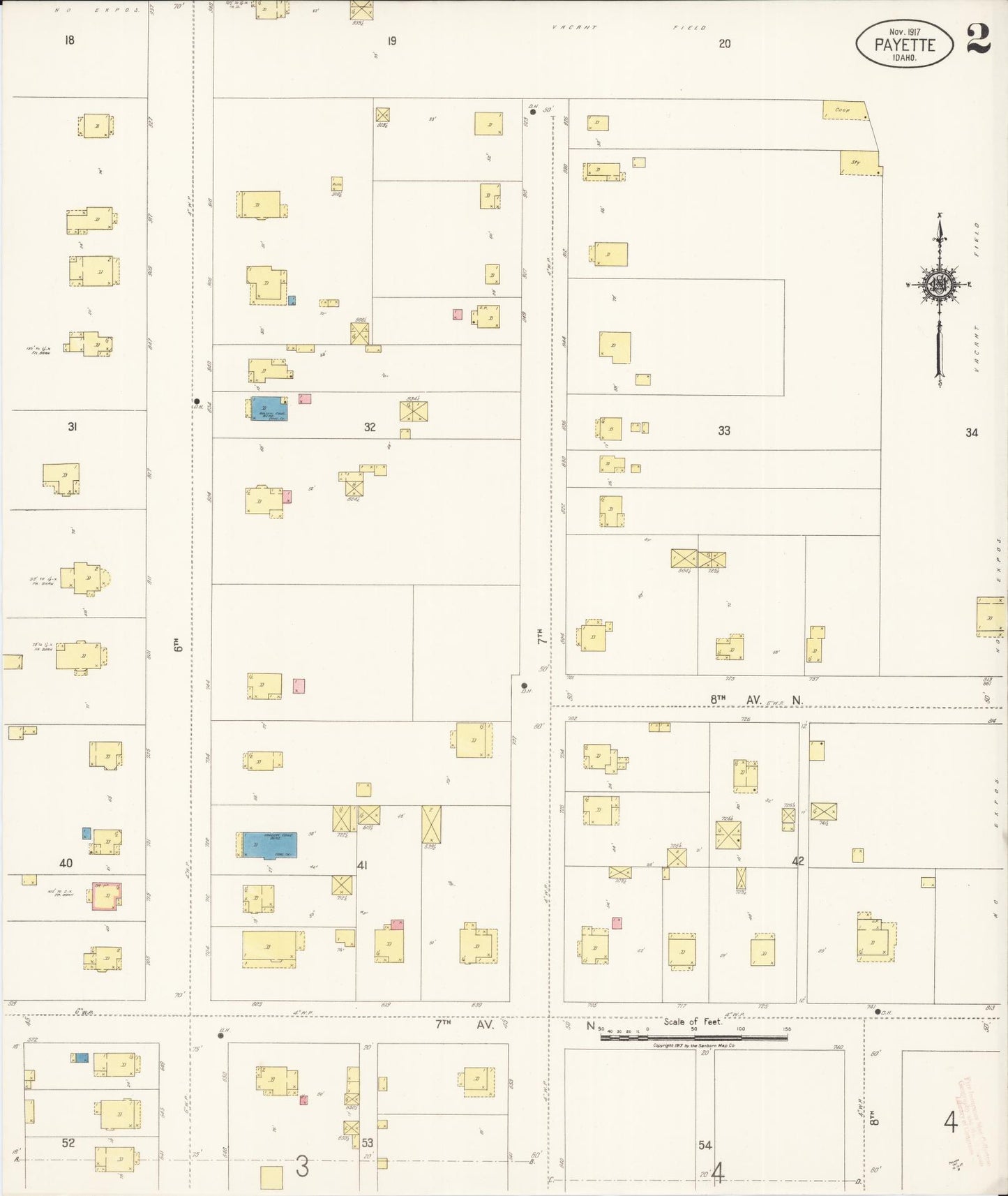 Sanborn Fire Insurance Map from Payette, Payette County, Idaho (1917), Sheet #0002 - Complete Map Set gallery image, historic Sanborn map, vintage wall art, Idaho Idaho