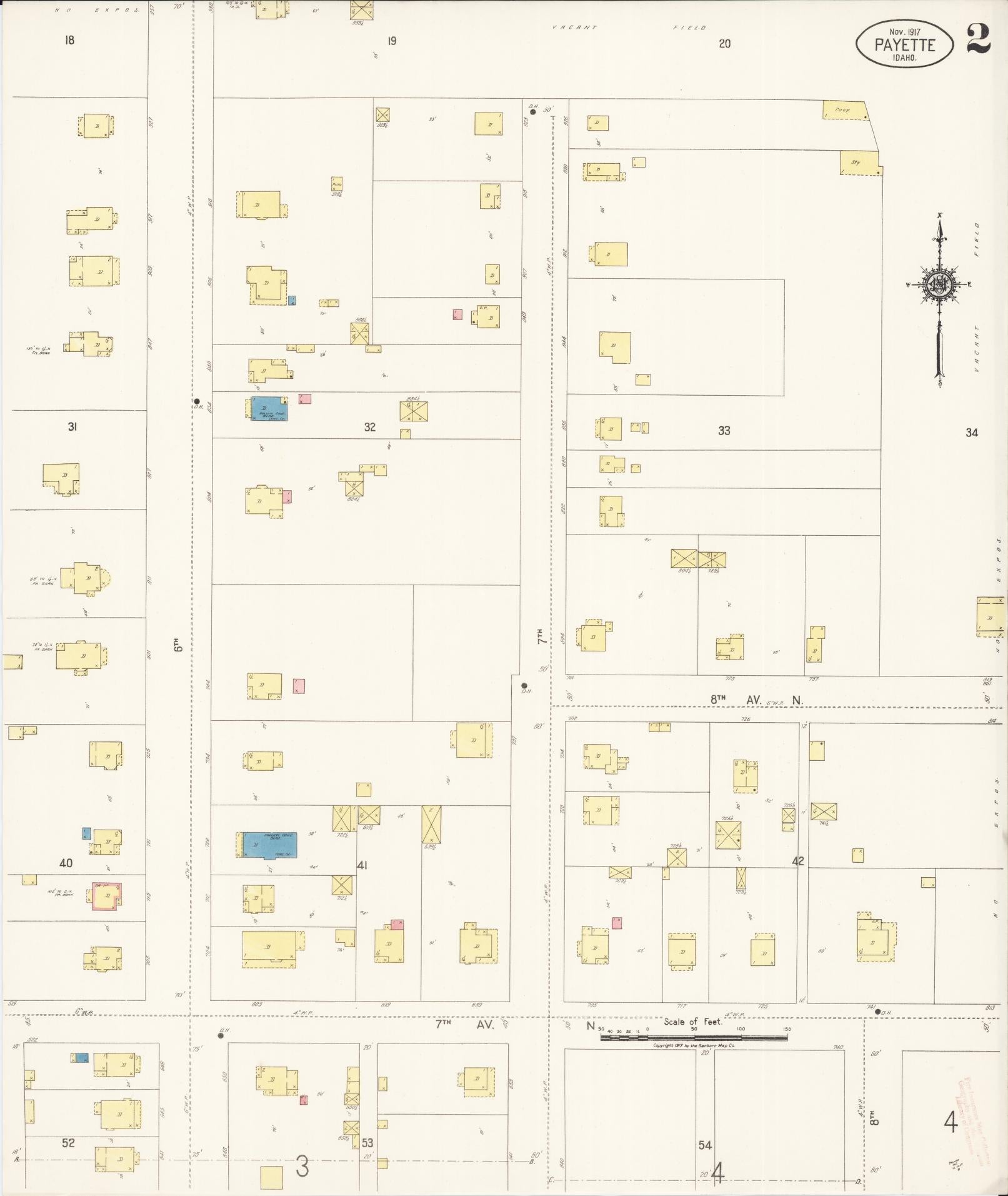 Sanborn Fire Insurance Map from Payette, Payette County, Idaho (1917), Sheet #0002 - Complete Map Set gallery image, historic Sanborn map, vintage wall art, Idaho Idaho