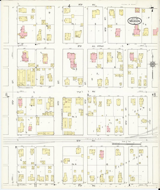 Sanborn Fire Insurance Map from Marion, Linn County, Iowa (1913), Sheet #0007 - Historic Sanborn Fire Insurance Map Print, vintage old map wall art