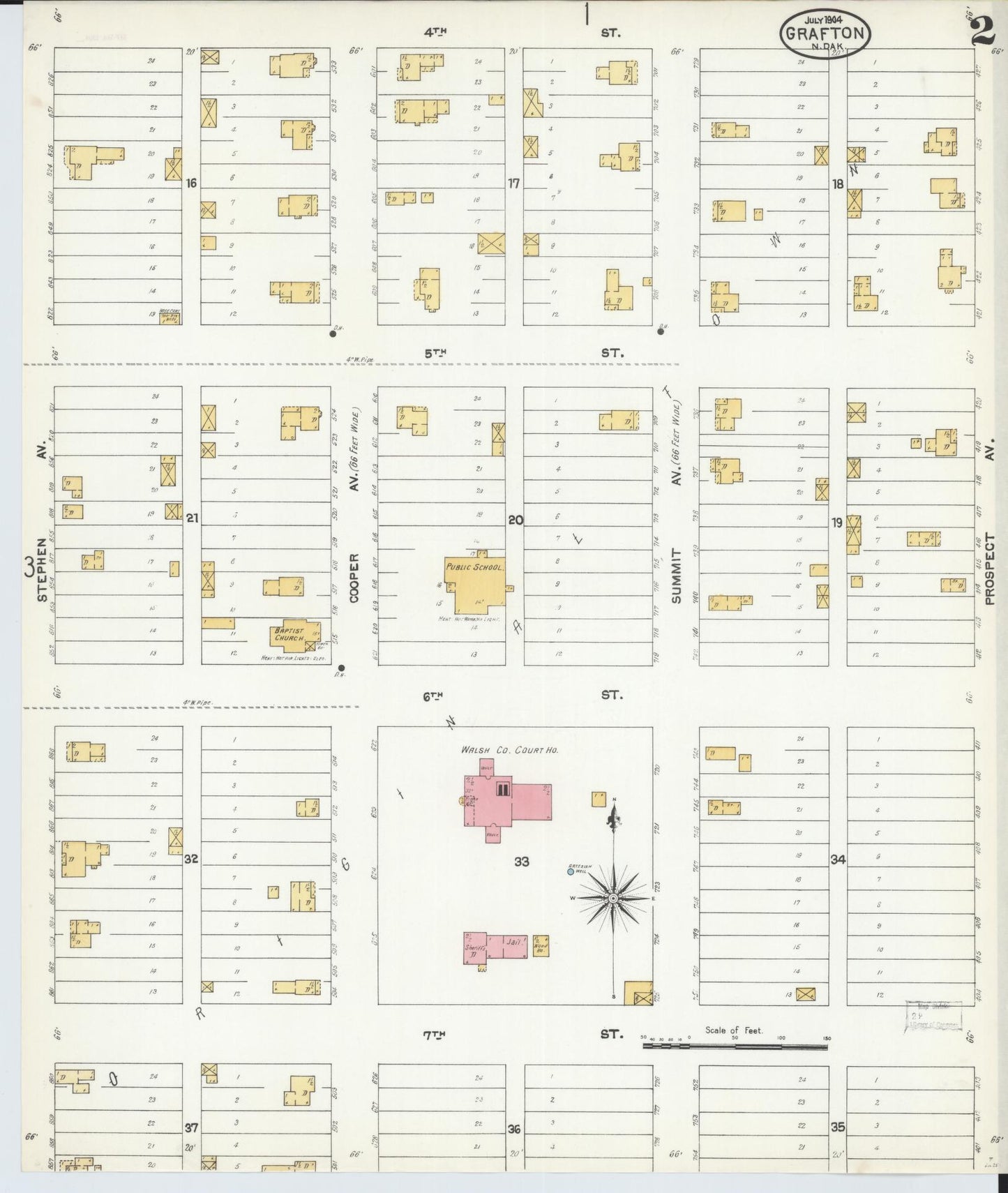 Sanborn Fire Insurance Map from Grafton, Walsh County, North Dakota (1904), Sheet #0002 - Complete Map Set gallery image, historic Sanborn map, vintage wall art, North Dakota North Dakota