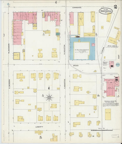 Sanborn Fire Insurance Map from Hawkinsville, Pulaski County, Georgia (1906), Sheet #0002 - Complete Map Set gallery image, historic Sanborn map, vintage wall art, Georgia Georgia