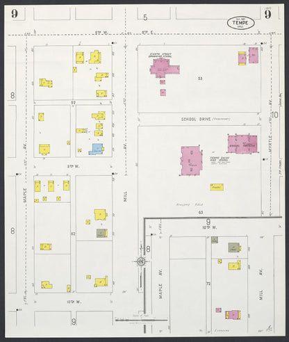 Sanborn Fire Insurance Map from Tempe, Maricopa County, Arizona (1927), Sheet #0009 - Complete Map Set gallery image, historic Sanborn map, vintage wall art, Arizona Arizona