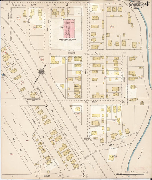 Sanborn Fire Insurance Map from Bonners Ferry, Boundary County, Idaho (1930), Sheet #0004 - Historic Sanborn Fire Insurance Map Print, vintage old map wall art, antique decor, genealogy gift, Idaho Idaho map