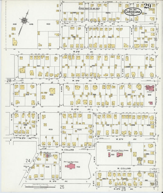 Sanborn Fire Insurance Map from Corsicana, Navarro County, Texas (1921), Sheet #0029 - Historic Sanborn Fire Insurance Map Print, vintage old map wall art, antique decor, genealogy gift, Texas Texas map