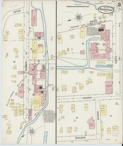 Sanborn Fire Insurance Map from Naugatuck, New Haven County, Connecticut (1887), Sheet #0003 - Complete Map Set gallery image, historic Sanborn map, vintage wall art, Connecticut Connecticut