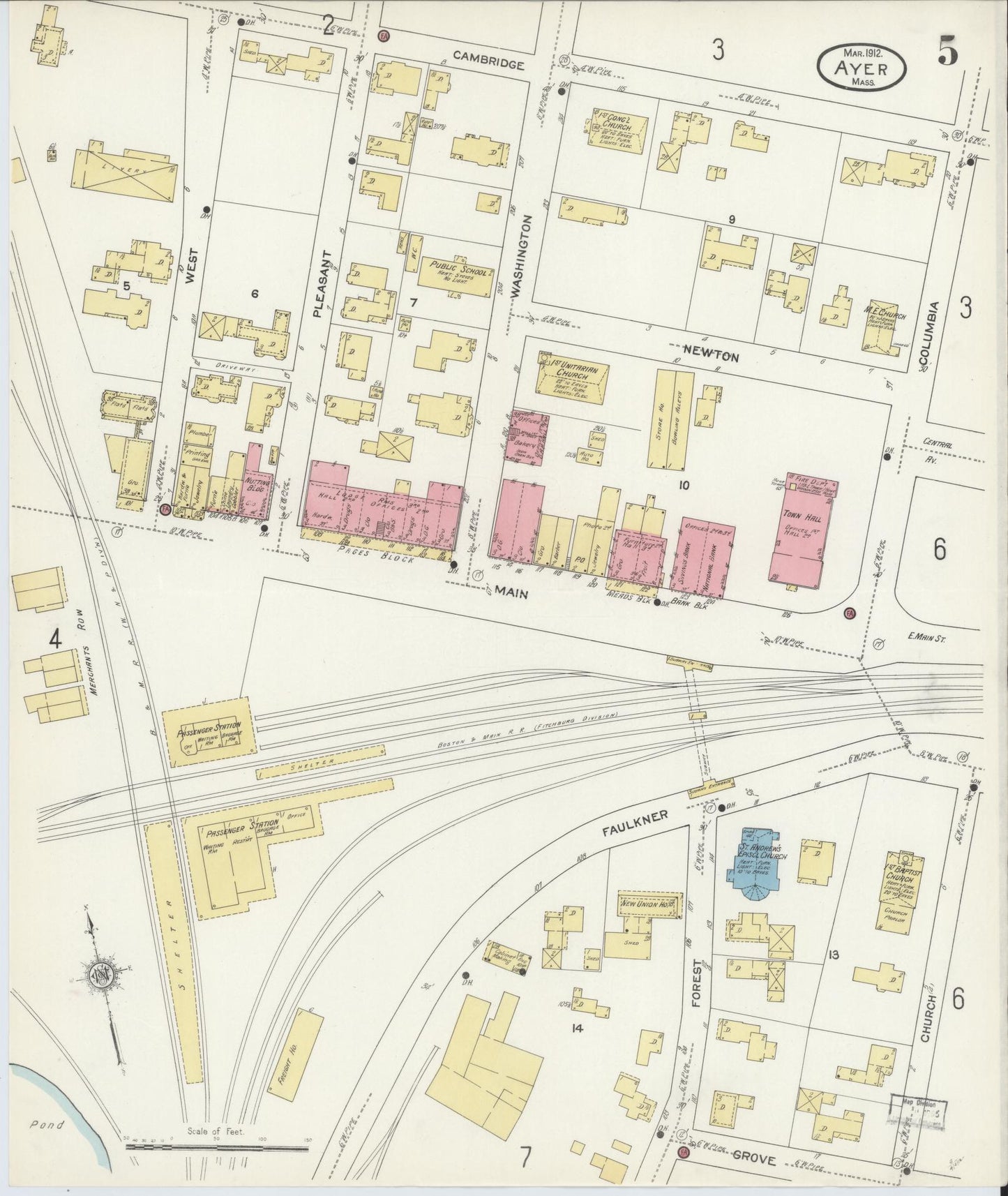 Sanborn Fire Insurance Map from Ayer, Middlesex County, Massachusetts (1912), Sheet #0005 - Complete Map Set gallery image, historic Sanborn map, vintage wall art, Massachusetts Massachusetts