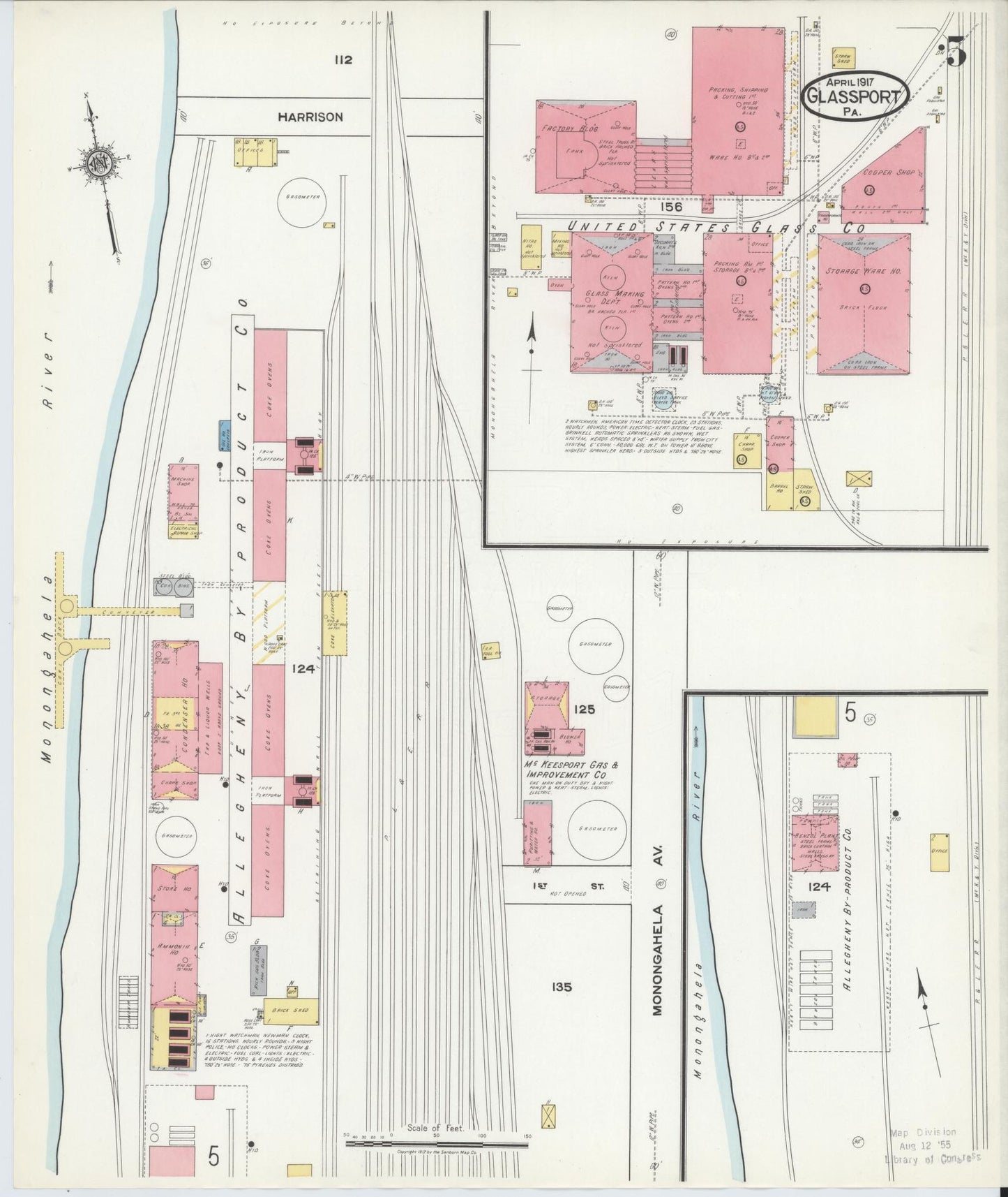 Sanborn Fire Insurance Map from Glassport, Allegheny County, Pennsylvania (1917), Sheet #0005 - Historic Sanborn Fire Insurance Map Print, vintage old map wall art, antique decor, genealogy gift, Pennsylvania Pennsylvania map