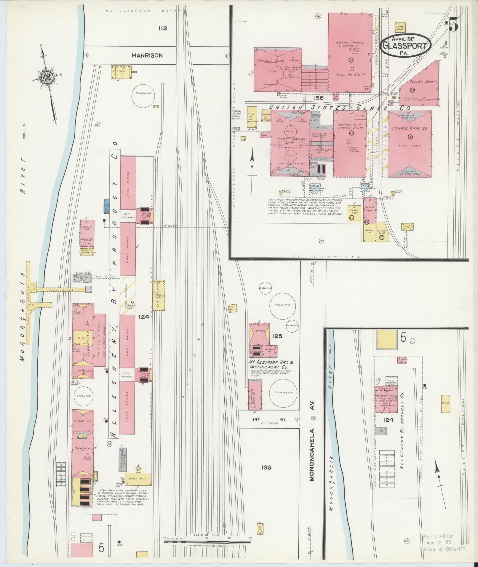 Sanborn Fire Insurance Map from Glassport, Allegheny County, Pennsylvania (1917), Sheet #0005 - Historic Sanborn Fire Insurance Map Print, vintage old map wall art, antique decor, genealogy gift, Pennsylvania Pennsylvania map