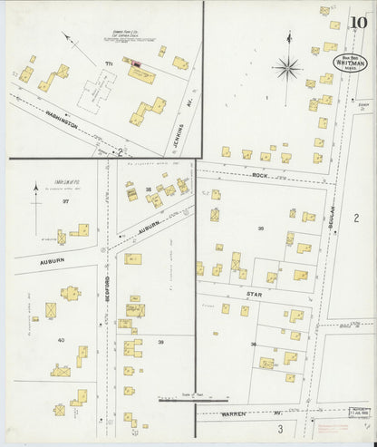 Sanborn Fire Insurance Map from Whitman, Plymouth County, Massachusetts (1905), Sheet #0010 - Historic Sanborn Fire Insurance Map Print, vintage old map wall art, antique decor, genealogy gift, Massachusetts Massachusetts map