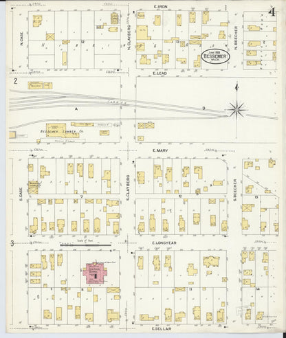 Sanborn Fire Insurance Map from Bessemer, Gogebic County, Michigan (1908), Sheet #0004 - Historic Sanborn Fire Insurance Map Print, vintage old map wall art, antique decor, genealogy gift, Michigan Michigan map