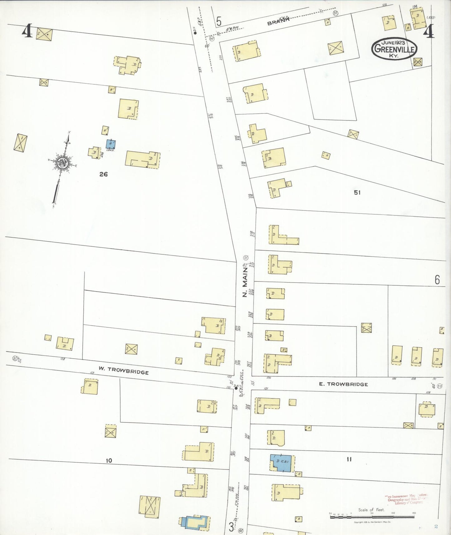 Sanborn Fire Insurance Map from Greenville, Muhlenberg County, Kentucky (1923), Sheet #0004 - Complete Map Set gallery image, historic Sanborn map, vintage wall art, Kentucky Kentucky