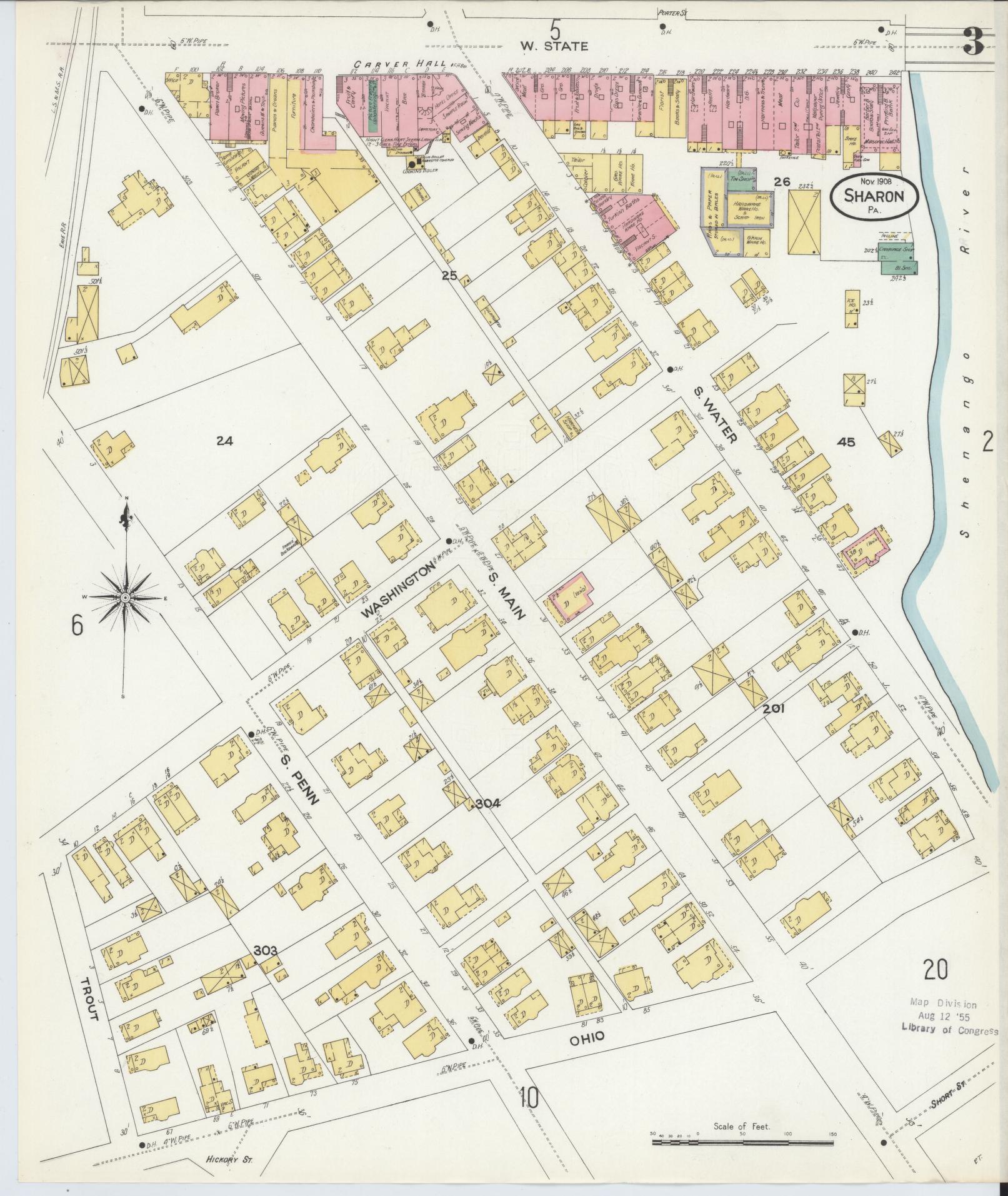 Sanborn Fire Insurance Map from Sharon, Mercer County, Pennsylvania (1908), Sheet #0003 - Complete Map Set gallery image, historic Sanborn map, vintage wall art, Pennsylvania Pennsylvania