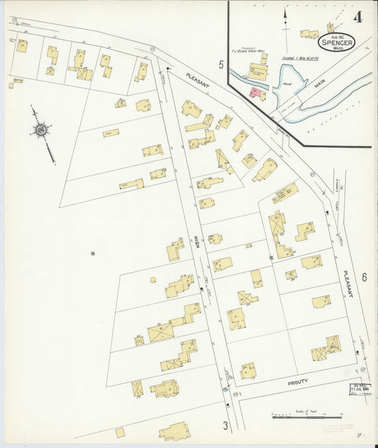 Sanborn Fire Insurance Map from Spencer, Worcester County, Massachusetts (1912), Sheet #0004 - Historic Sanborn Fire Insurance Map Print, vintage old map wall art, antique decor, genealogy gift, Massachusetts Massachusetts map