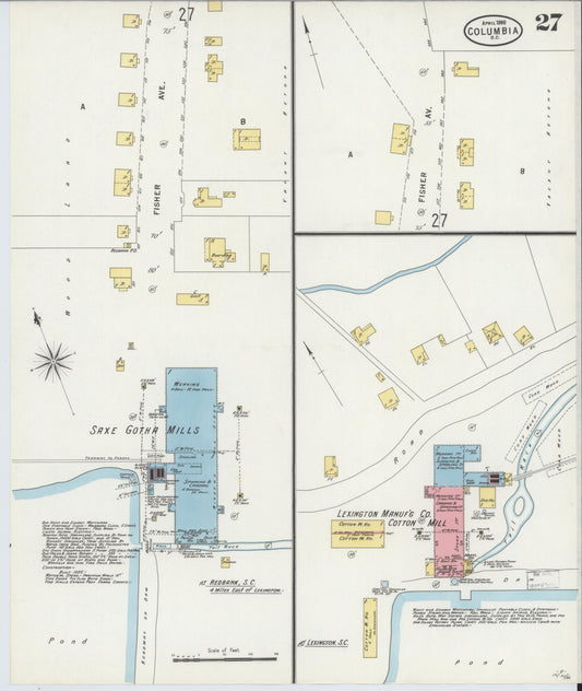 Sanborn Fire Insurance Map from Columbia, Richland County, South Carolina (1898), Sheet #0027 - Historic Sanborn Fire Insurance Map Print, vintage old map wall art, antique decor, genealogy gift, South Carolina South Carolina map