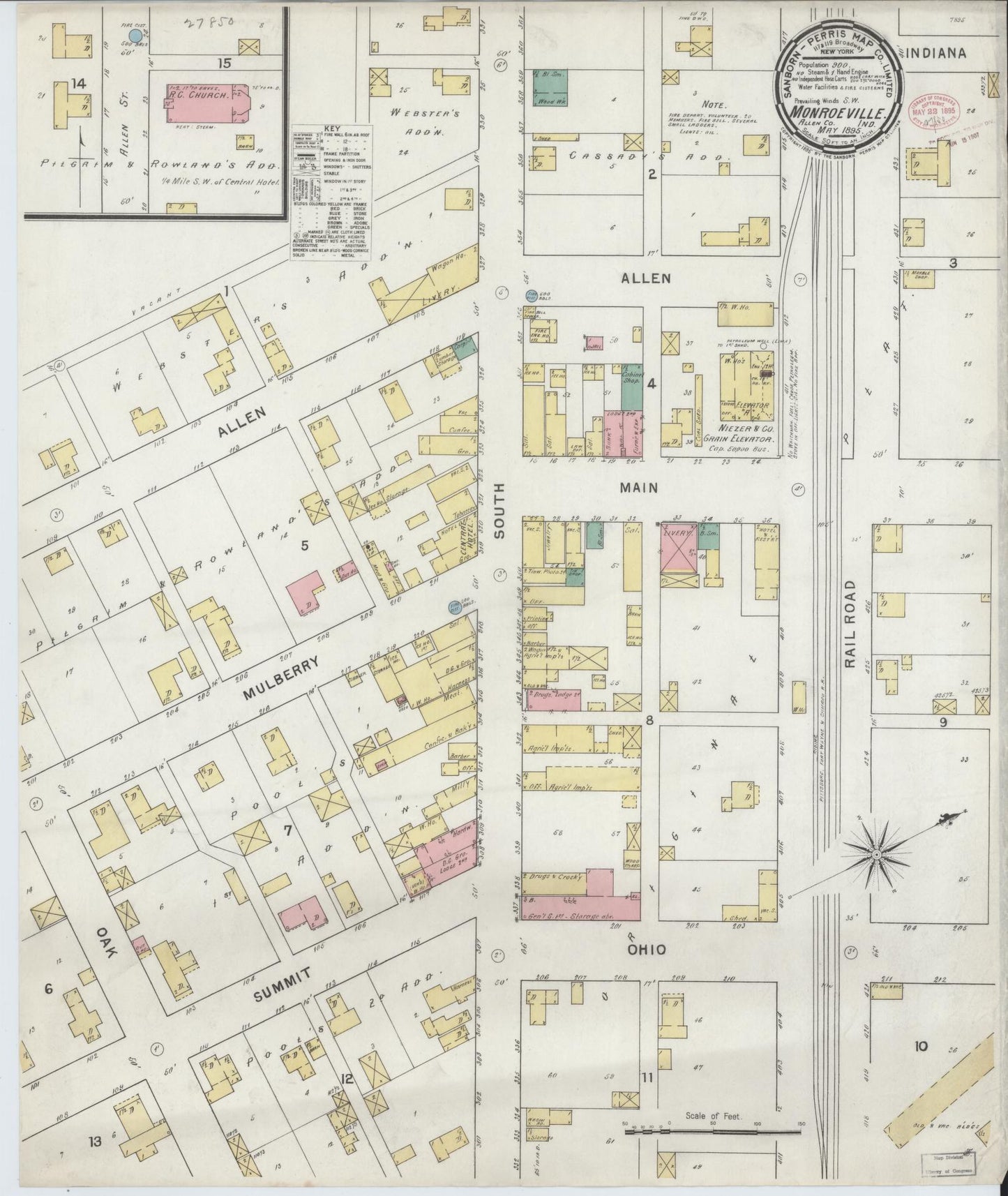 Sanborn Fire Insurance Map from Monroeville, Allen County, Indiana (1895), Sheet #0001 - Historic Sanborn Fire Insurance Map Print, vintage old map wall art, antique decor, genealogy gift, Indiana Indiana map